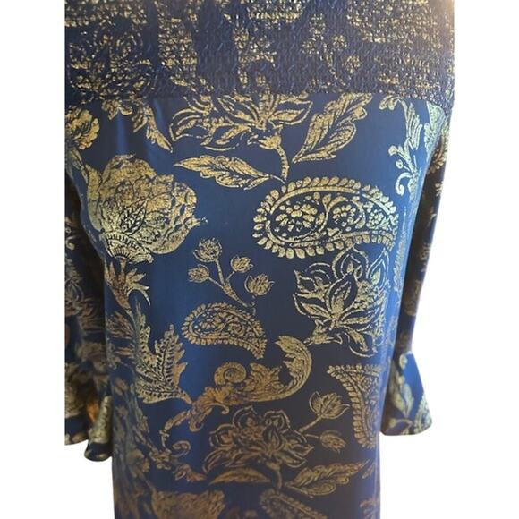 Cabana Life Blue & Gold Off-Shoulder Tassel Dress - Size Large - Picture 2 of 7